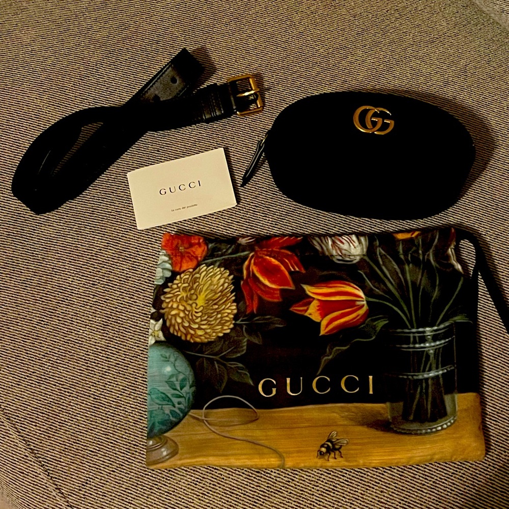Gucci Marmont Waist Belt Bag in black velvet.